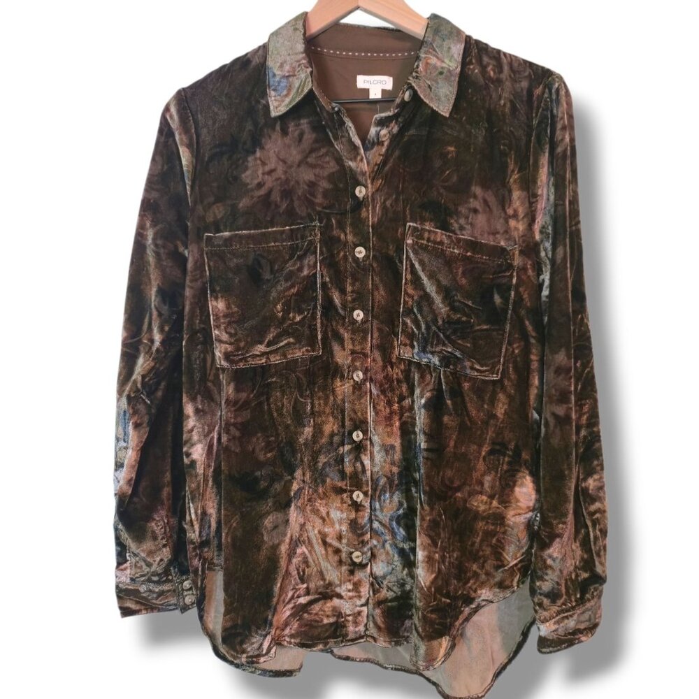 Pilcro Shirt womens Small Hadley velvet button- down long-sleeve collared NWT